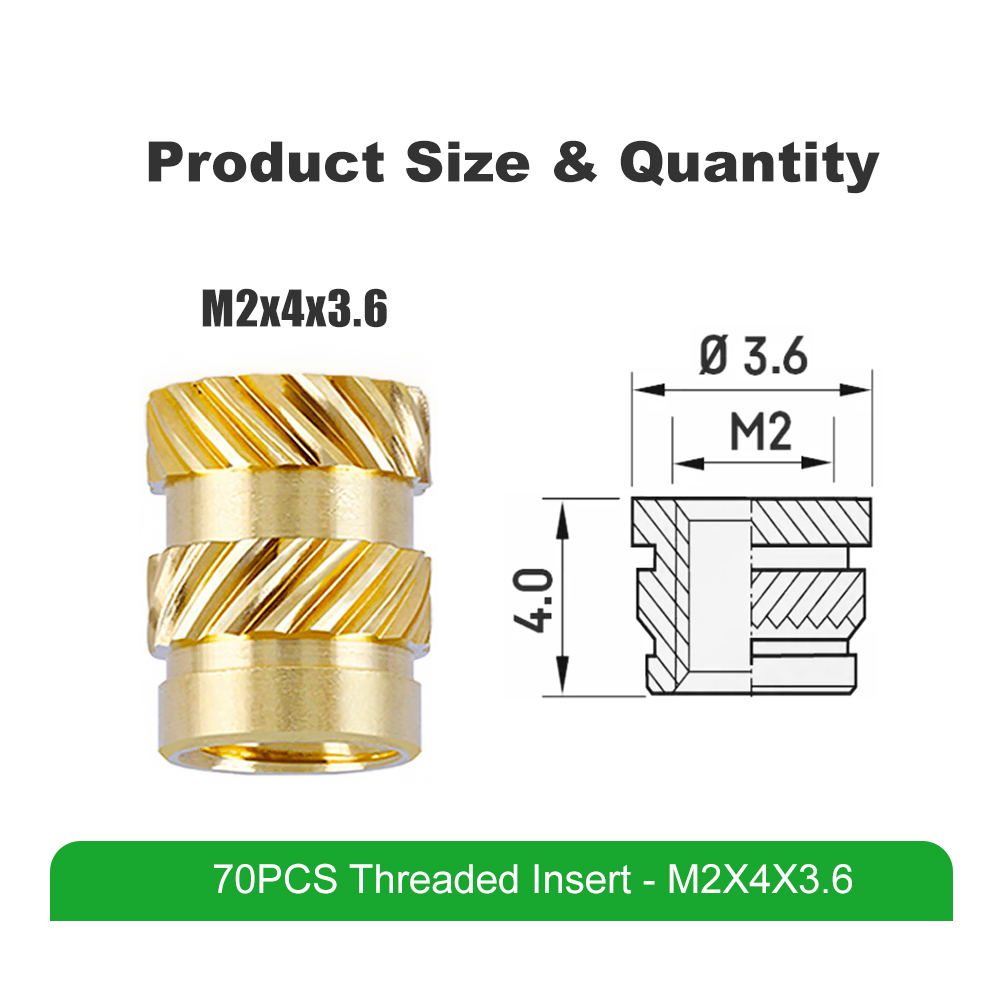 Mintion M2 x 4mm x 3,6mm Threaded Insert Set - 70 pcs - Image 2