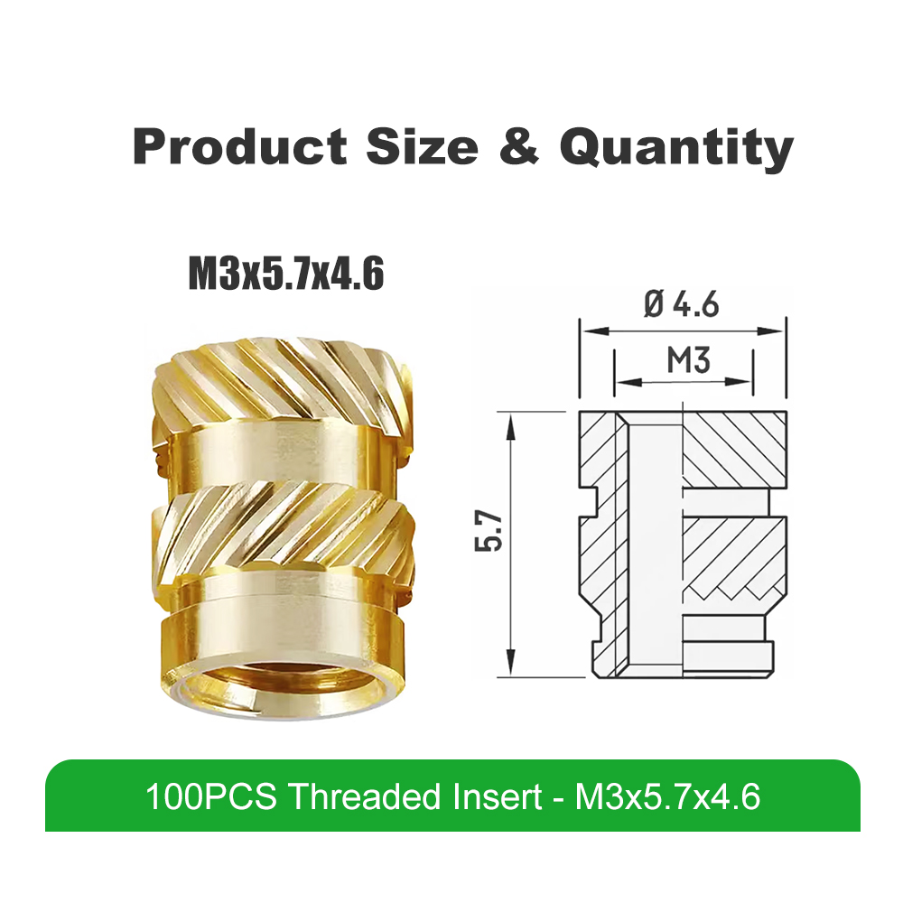 Mintion M3 x 5,7mm x 4,6mm Threaded Insert Set - 100 pcs - Image 2