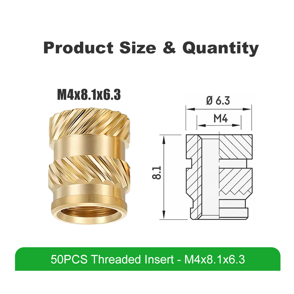 Mintion M4 x 8,1mm x 6,3mm Threaded Insert Set - 50 pcs - Image 2